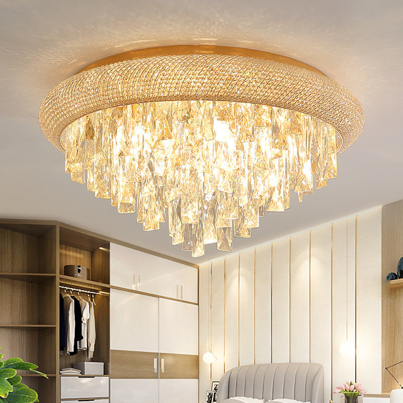 Gold Crystal LED Ceiling Light with Sleek Rectangle Design