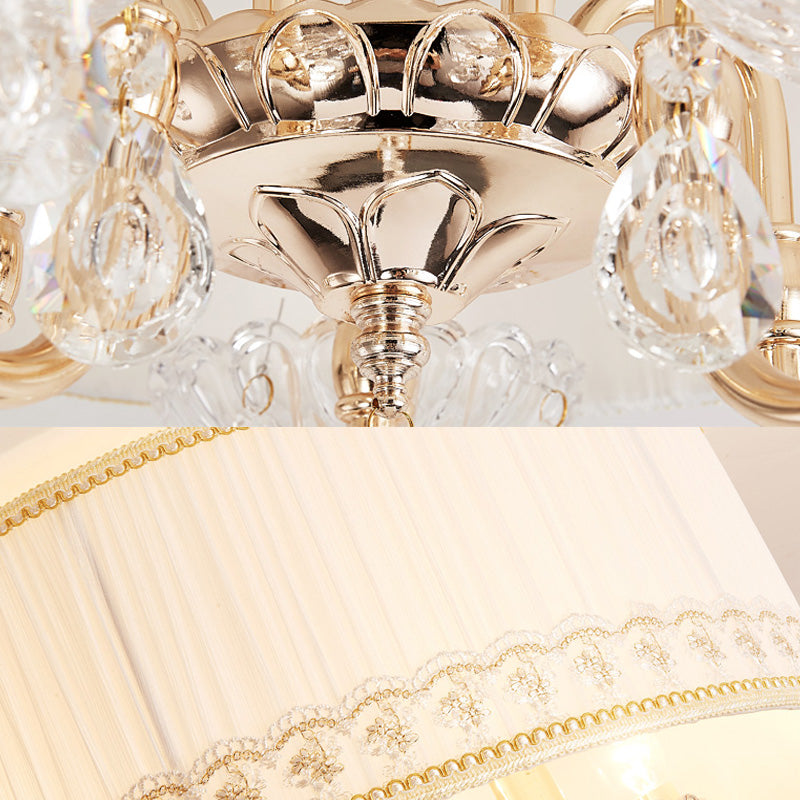 Luminaire encastré en cristal moderne - Bougie blanche avec 5 têtes, abat-jour en tissu et design monté au plafond