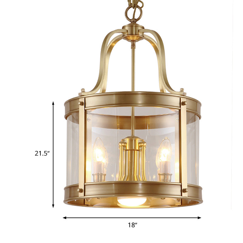 Colonial Drum Chandelier Pendant Light - Clear Glass Suspension Lamp For Living Room (14.5/18 W)