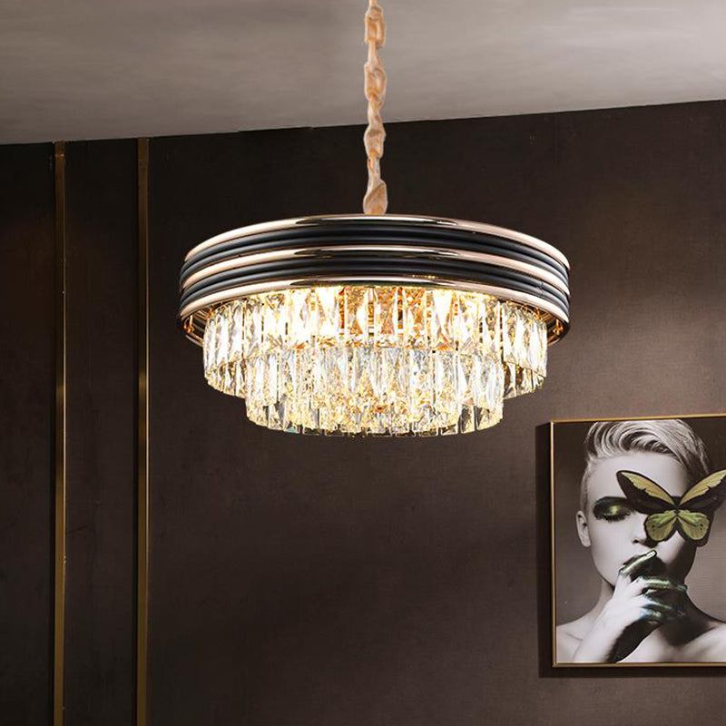 Modern 3-Tier Round Crystal Chandelier - Black, 9/11 Heads, 18"/21.5" Wide Pendant Light