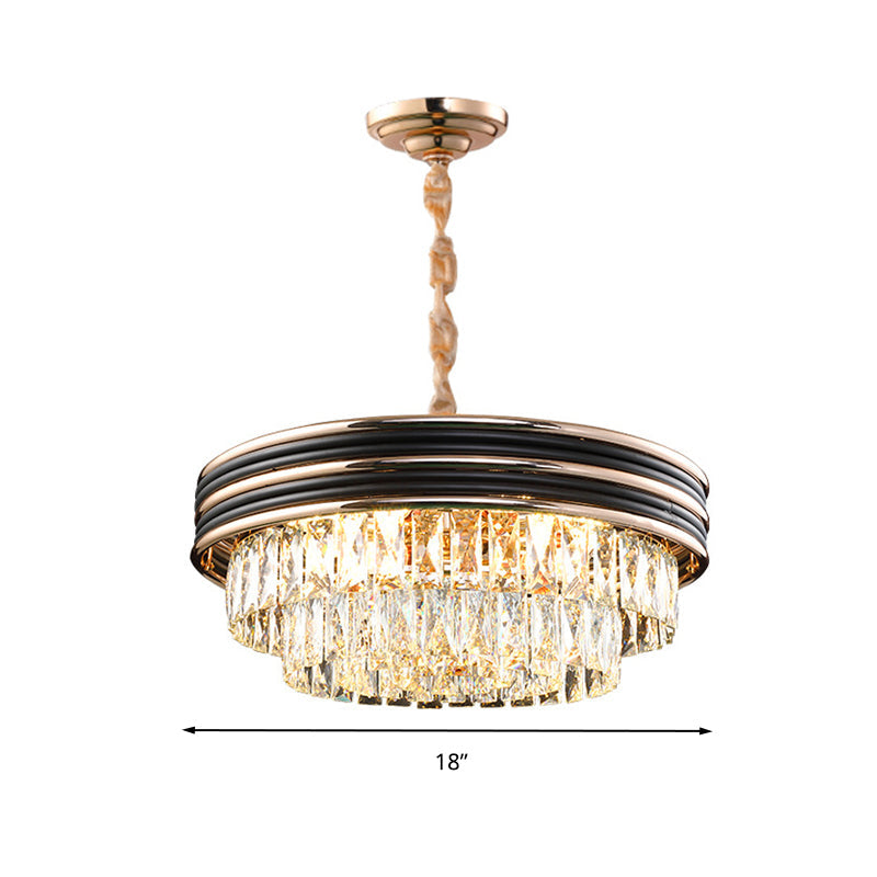 Modern 3-Tier Round Crystal Chandelier - Black, 9/11 Heads, 18"/21.5" Wide Pendant Light