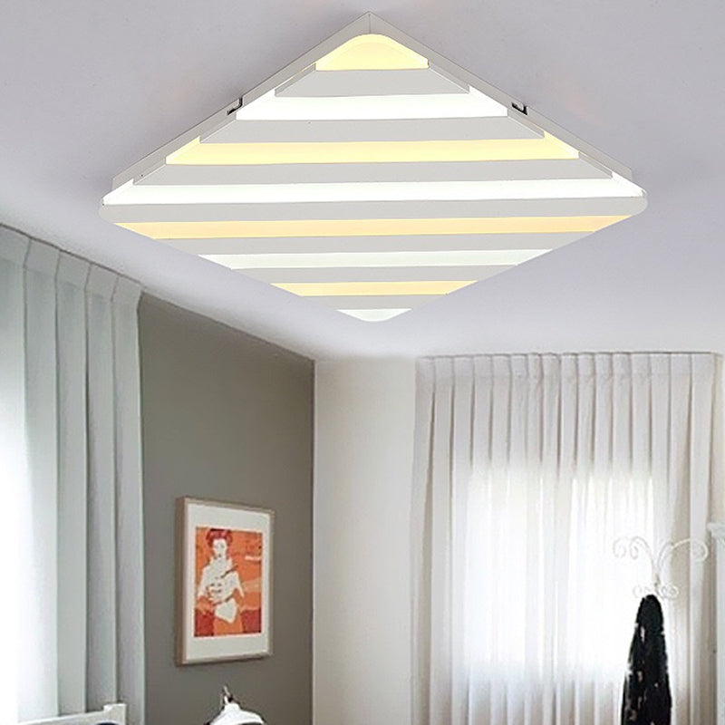 Modern White LED Rhombus Ceiling Light for Bedroom - 19.5"/23.5" Wide Flush Mount