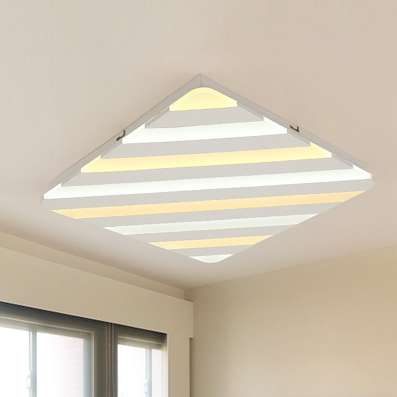 Modern White LED Rhombus Ceiling Light for Bedroom - 19.5"/23.5" Wide Flush Mount