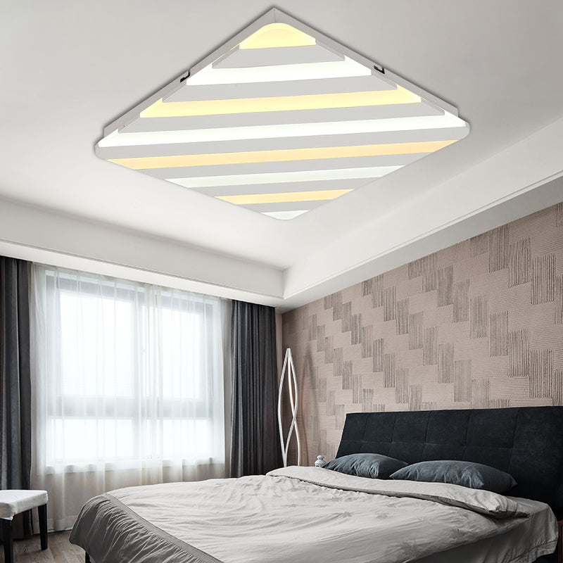 Modern White LED Rhombus Ceiling Light for Bedroom - 19.5"/23.5" Wide Flush Mount