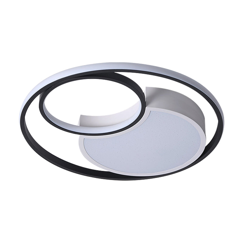 Modern Metal Circle Ceiling Light - 18"/21.5" Wide LED Flush Lighting in Black and White – Warm/White Light, Remote Control, Stepless Dimming