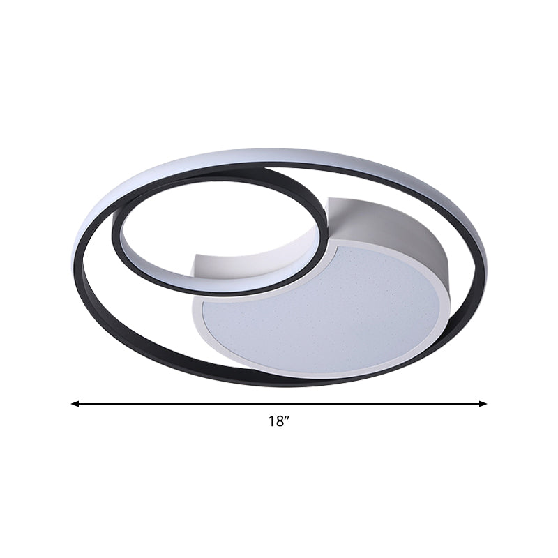 Modern Metal Circle Ceiling Light - 18"/21.5" Wide LED Flush Lighting in Black and White – Warm/White Light, Remote Control, Stepless Dimming