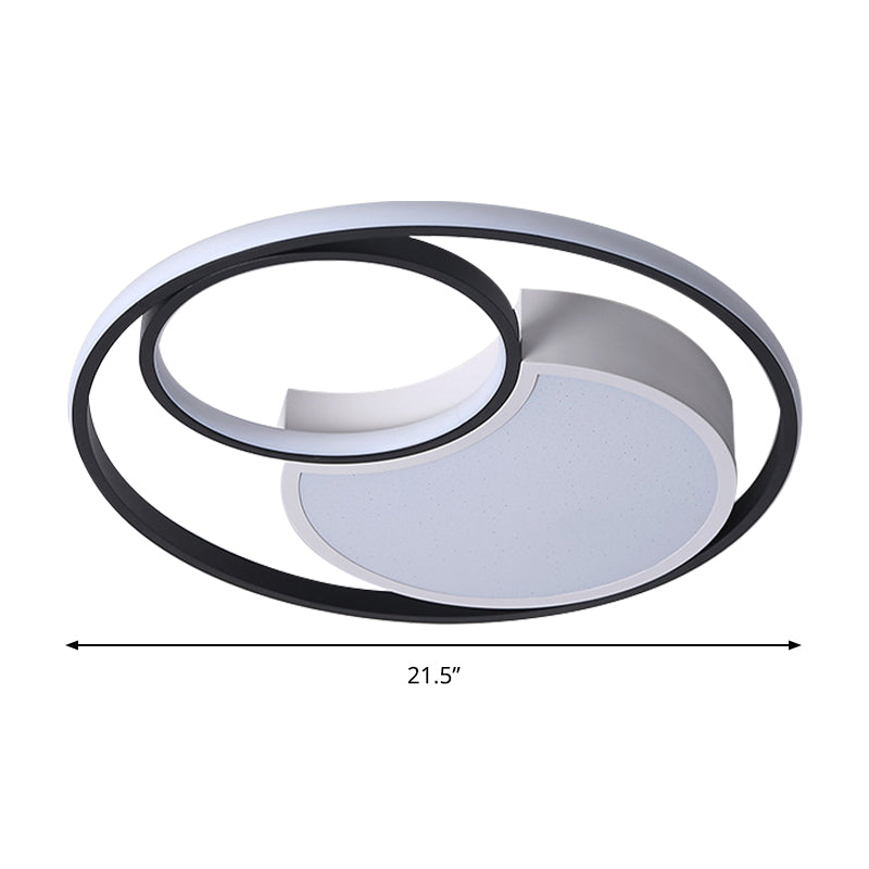 Modern Metal Circle Ceiling Light - 18"/21.5" Wide LED Flush Lighting in Black and White – Warm/White Light, Remote Control, Stepless Dimming