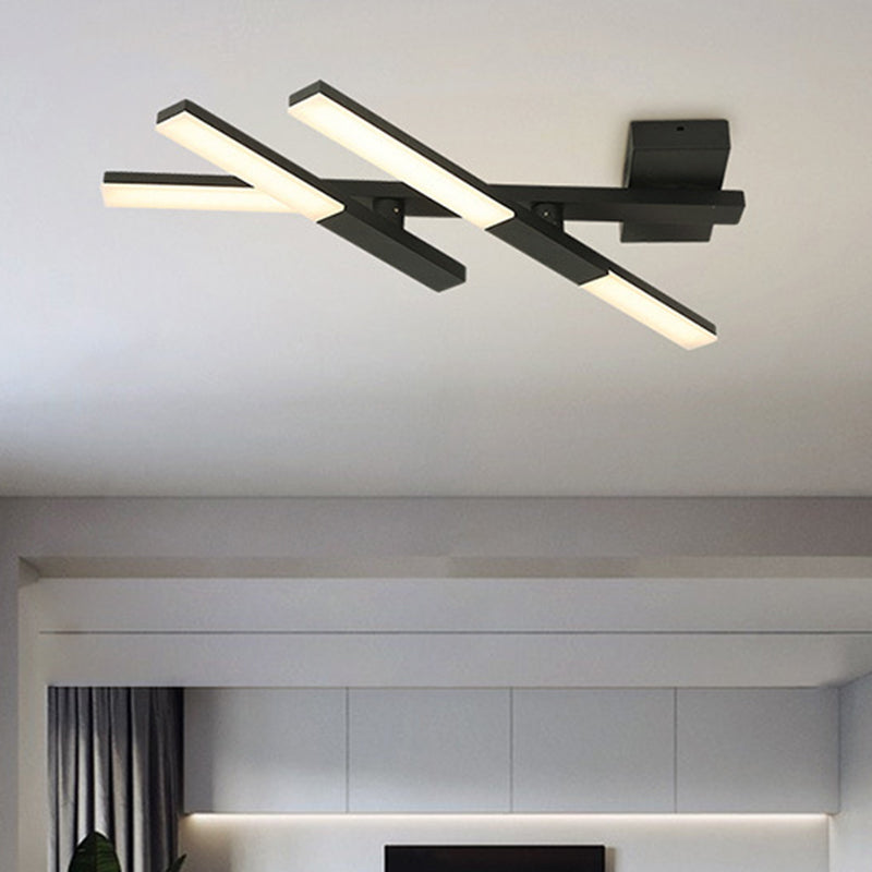 Modern Black Linear Ceiling Mount LED Flush Light Fixture - 27" Wide - Natural Light/Remote Control Dimming