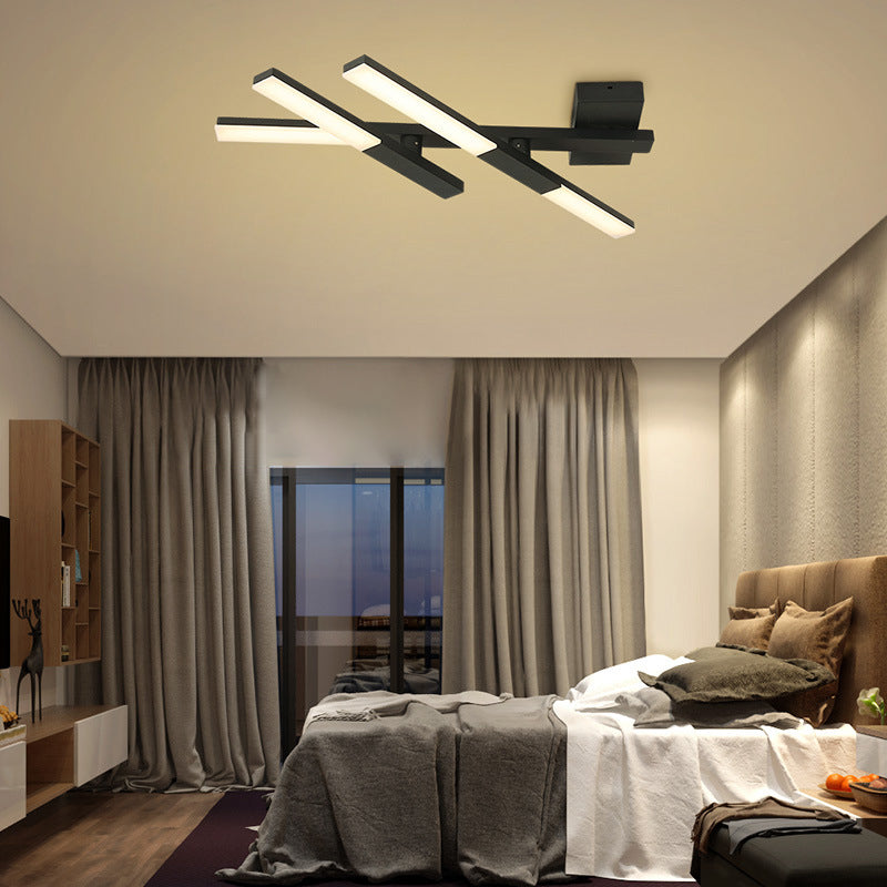 Modern Black Linear Ceiling Mount LED Flush Light Fixture - 27" Wide - Natural Light/Remote Control Dimming