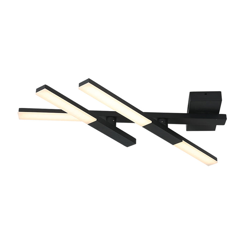 Modern Black Linear Ceiling Mount LED Flush Light Fixture - 27" Wide - Natural Light/Remote Control Dimming