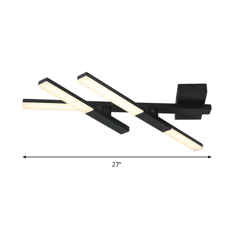 Modern Black Linear Ceiling Mount LED Flush Light Fixture - 27" Wide - Natural Light/Remote Control Dimming