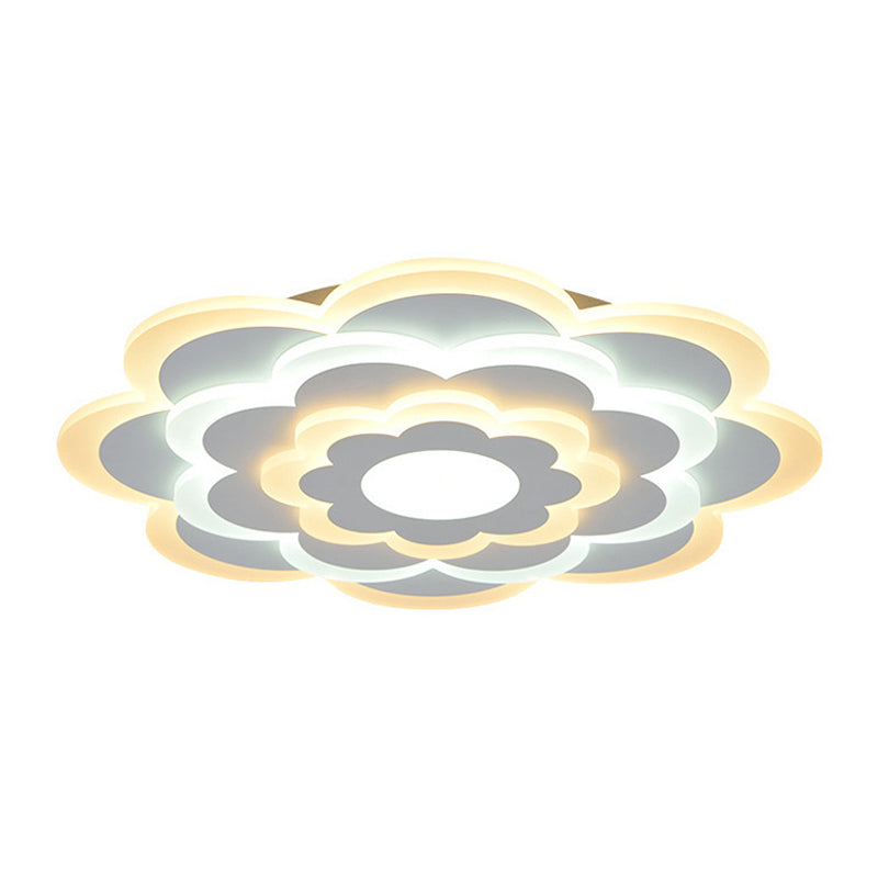 Contemporary White Flower Acrylic Led Flush Mount Ceiling Light - Outer Warm Inner 15/19.5 Wide