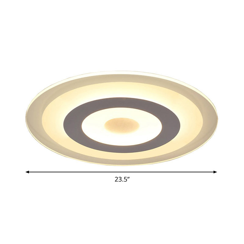 Simple Style White LED Ceiling Light - 16"/19.5"/23.5" Wide Flush Mount Disc Fixture with Dual Lighting Options - White or Warm Inner Light