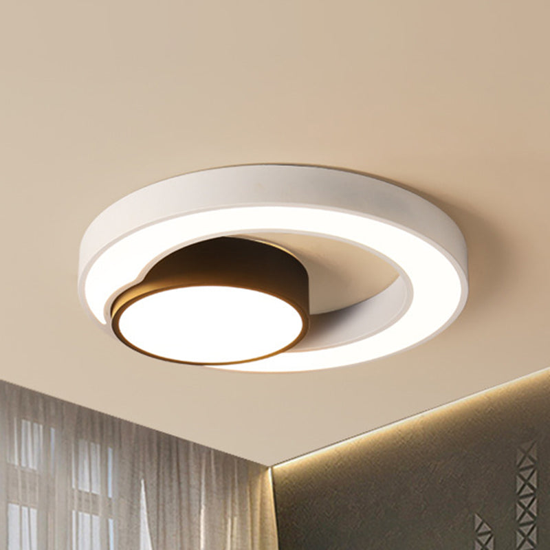 Modern Metal Black and White Round LED Flush Light - 16"/19.5"/23.5" Wide - Warm/White Light
