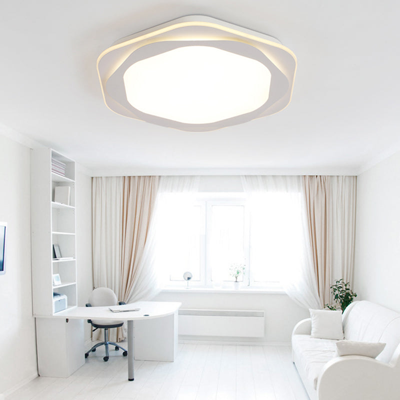 Contemporary Hexagon Acrylic Flush Mount LED Ceiling Lamp - 16.5"/20.5" Wide, White - Warm/White/3 Color Light