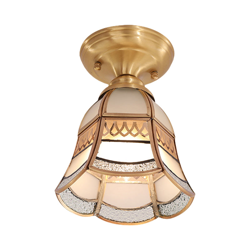 Classic Brass Tapered Flush Mount Light with Frosted Glass - 5"/6.5" Wide, 1-Light, Colonial Style for Living Room Ceiling