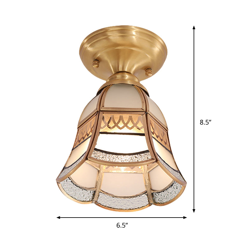 Classic Brass Tapered Flush Mount Light with Frosted Glass - 5"/6.5" Wide, 1-Light, Colonial Style for Living Room Ceiling