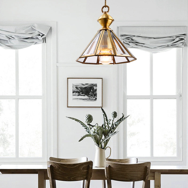 Traditional Hanging Ceiling Light With Clear Glass Shade - Cone Pendant Lamp For Living Room