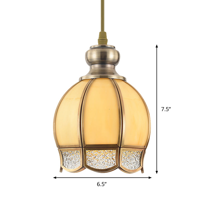 Vintage Clear/Beige Glass Dome Pendant Lamp - Nickel Head Stairway Ceiling Light