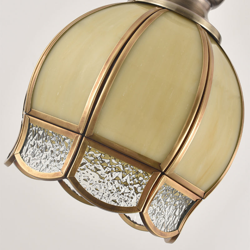 Vintage Clear/Beige Glass Dome Pendant Lamp - Nickel Head Stairway Ceiling Light