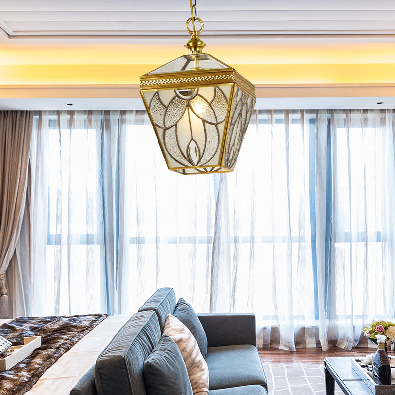 Vintage Bubble Glass Lantern Ceiling Pendant Lamp - 1 Head Gold Hanging Lighting For Bedroom