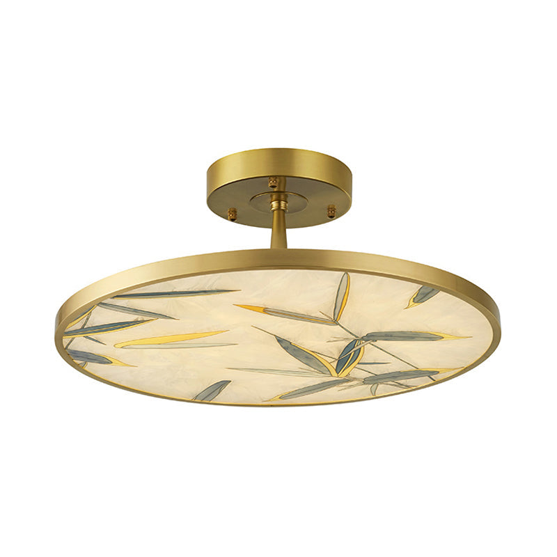 Plafonnier semi-encastré traditionnel en verre dépoli doré - Largeur 16"/23,5"