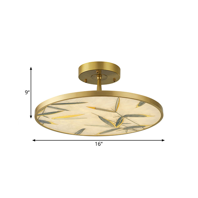 Plafonnier semi-encastré traditionnel en verre dépoli doré - Largeur 16"/23,5"