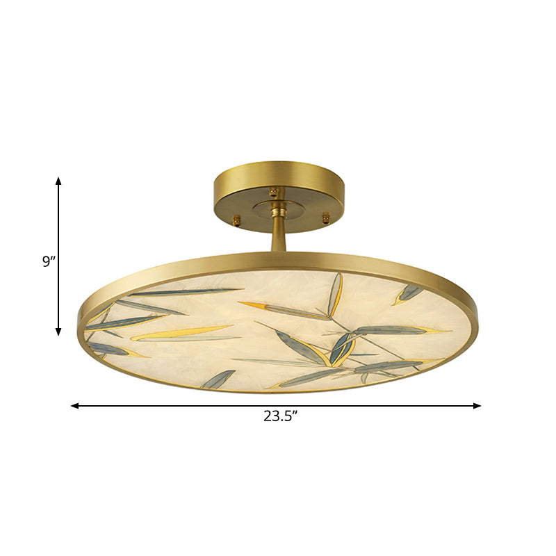 Plafonnier semi-encastré traditionnel en verre dépoli doré - Largeur 16"/23,5"