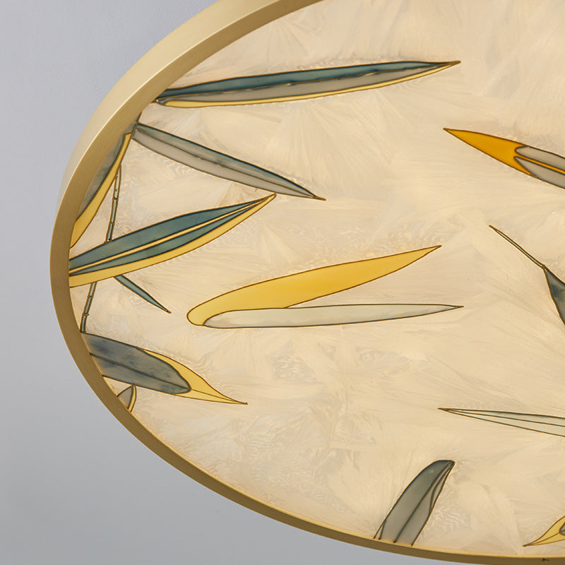 Plafonnier semi-encastré traditionnel en verre dépoli doré - Largeur 16"/23,5"