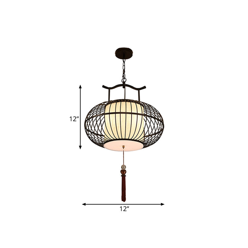 Traditional Cylinder Dining Room Pendant Light - Fabric Shade 12/16/19.5 Wide Black/Gold Hanging
