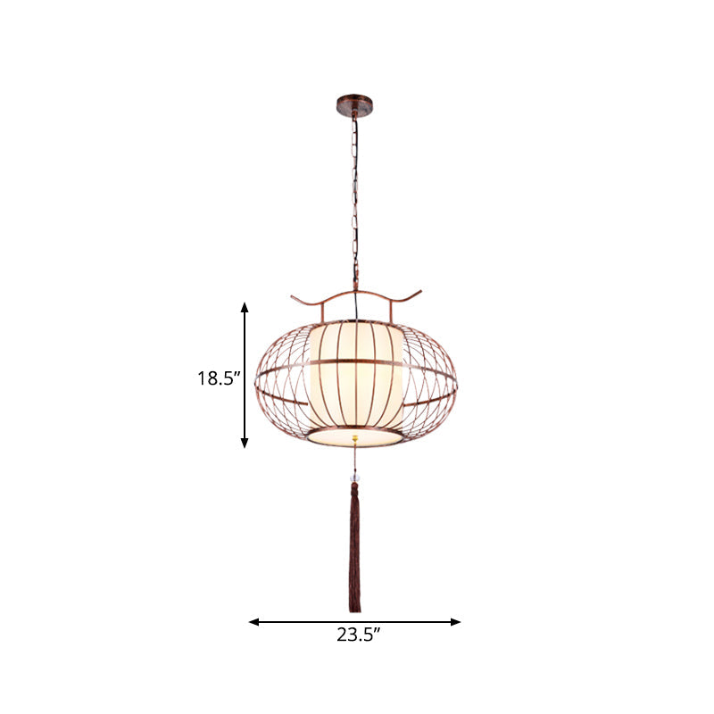 Traditional White/Red Lantern Drop Pendant Ceiling Light For Tea Room - 1 Fabric 16/19.5/23.5 Wide