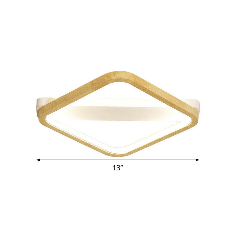 Simple Style Beige LED Ceiling Lamp for Bedroom - Wood Square Flush Light Fixture, 13"/17"/21" Wide