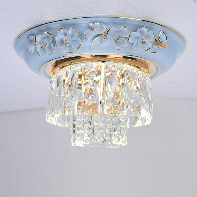 Minimalist Crystal Block LED Ceiling Fixture - Beige/Blue - 12"/14"/18" Wide