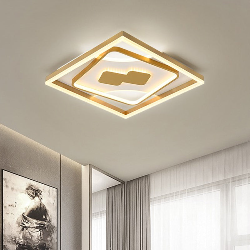Contemporary Gold Rhombus Flush Mount Lamp – 16"/19.5" LED Ceiling Lighting in Warm/White Light