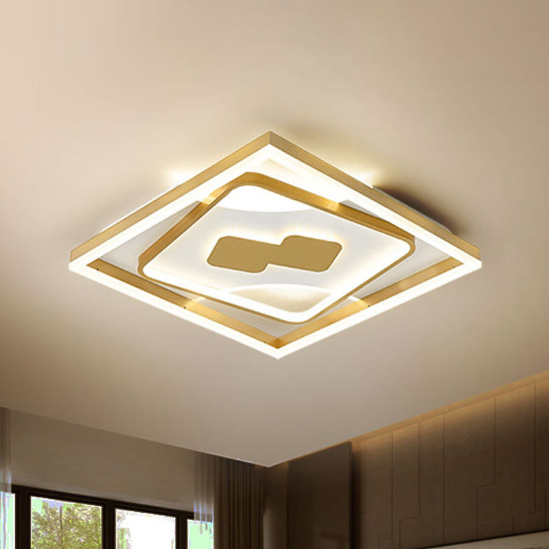 Contemporary Gold Rhombus Flush Mount Lamp – 16"/19.5" LED Ceiling Lighting in Warm/White Light