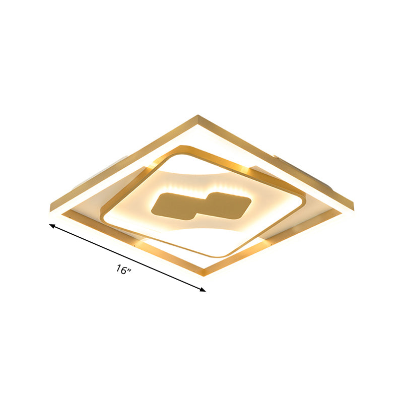 Contemporary Gold Rhombus Flush Mount Lamp – 16"/19.5" LED Ceiling Lighting in Warm/White Light
