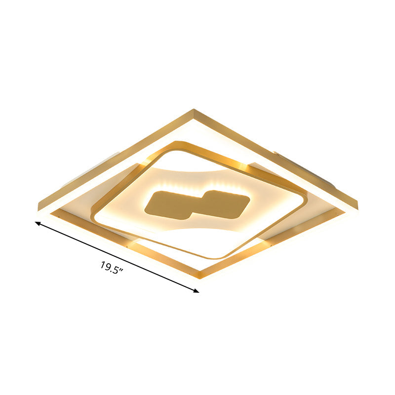 Contemporary Gold Rhombus Flush Mount Lamp – 16"/19.5" LED Ceiling Lighting in Warm/White Light