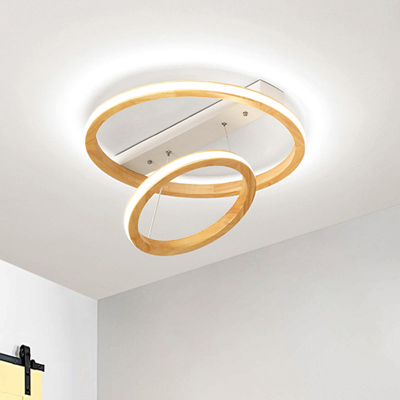 Modern Beige LED Wood Flush Mount Ceiling Light - 17"/21"/25" Wide Fixture