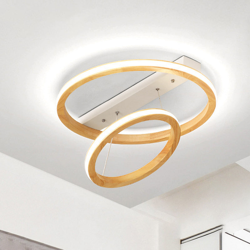 Modern Beige LED Wood Flush Mount Ceiling Light - 17"/21"/25" Wide Fixture
