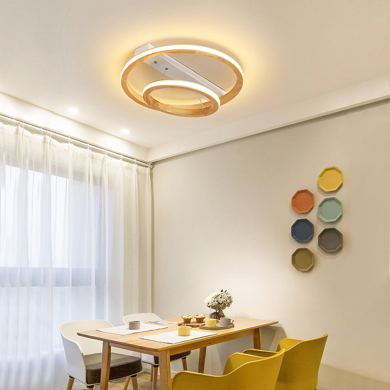Modern Beige LED Wood Flush Mount Ceiling Light - 17"/21"/25" Wide Fixture