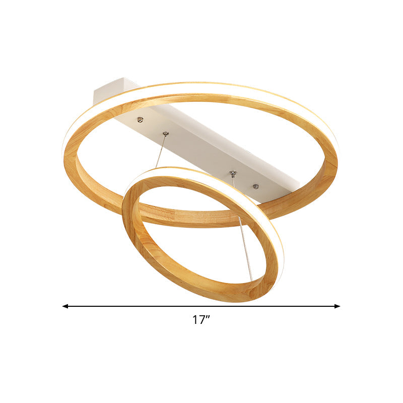Modern Beige LED Wood Flush Mount Ceiling Light - 17"/21"/25" Wide Fixture