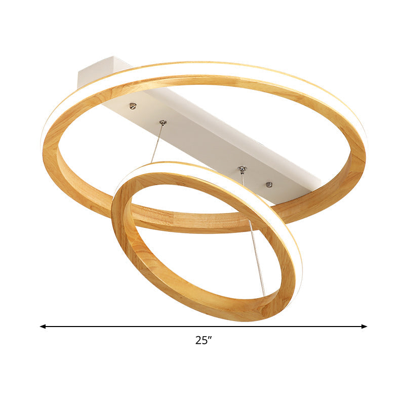 Modern Beige LED Wood Flush Mount Ceiling Light - 17"/21"/25" Wide Fixture