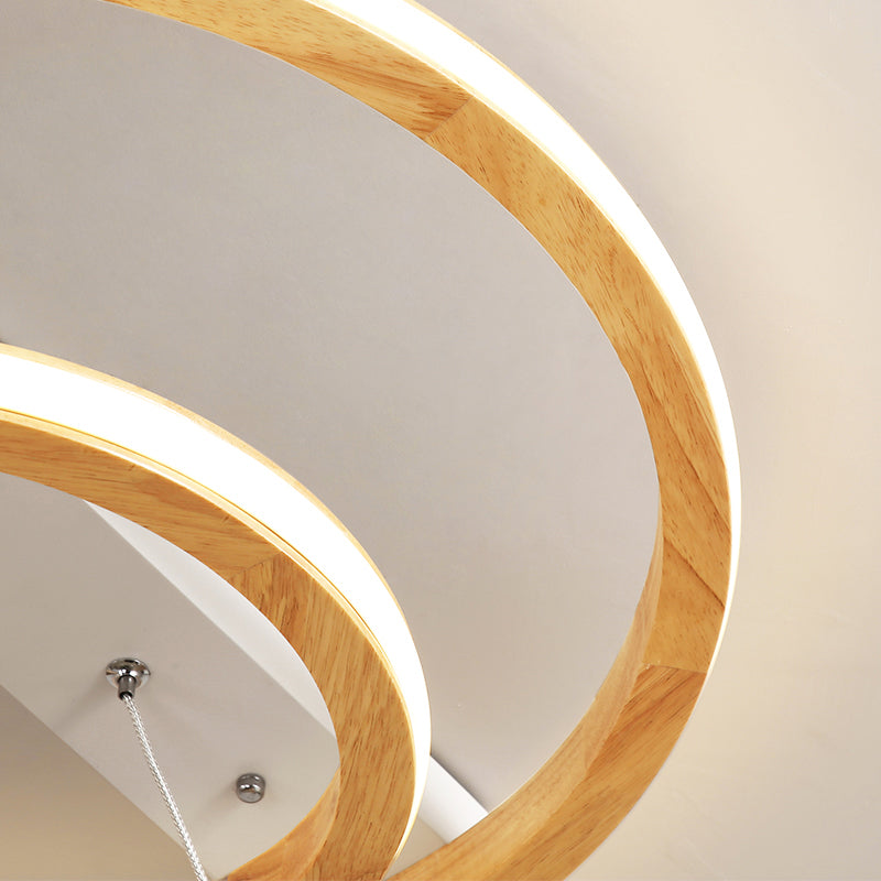 Modern Beige LED Wood Flush Mount Ceiling Light - 17"/21"/25" Wide Fixture
