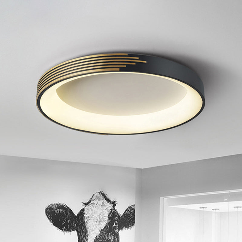 Modern Black Metal Drum Ceiling Light: LED Flush Mount for Bedroom - 12"/18"/23.5" Wide