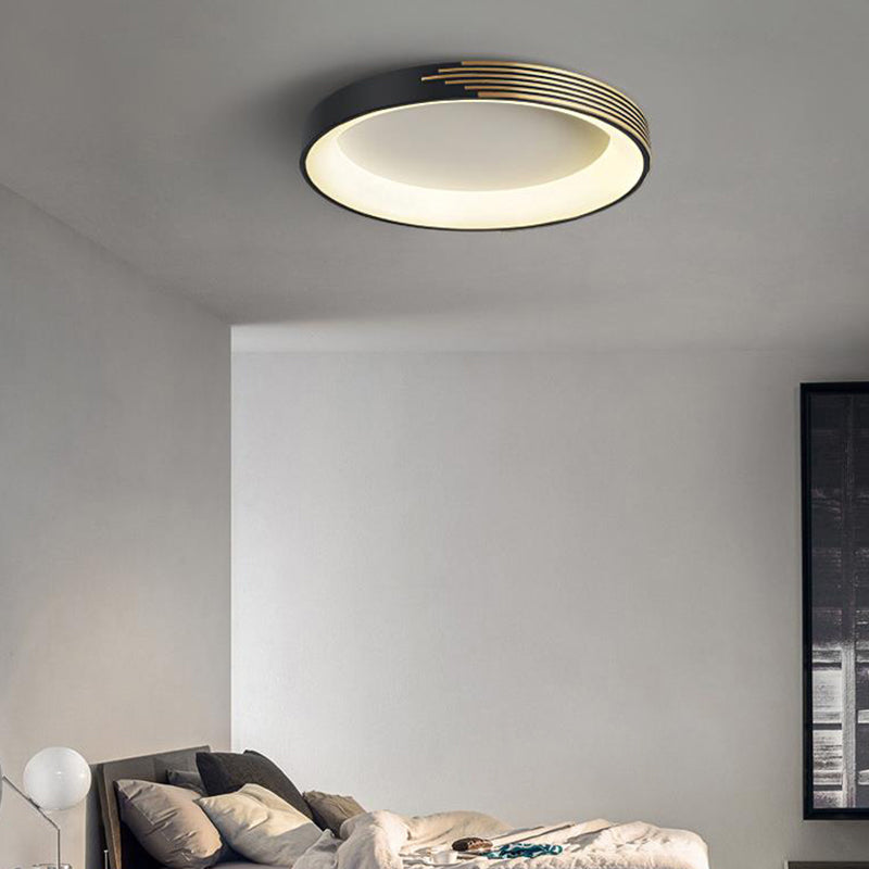 Modern Black Metal Drum Ceiling Light: LED Flush Mount for Bedroom - 12"/18"/23.5" Wide