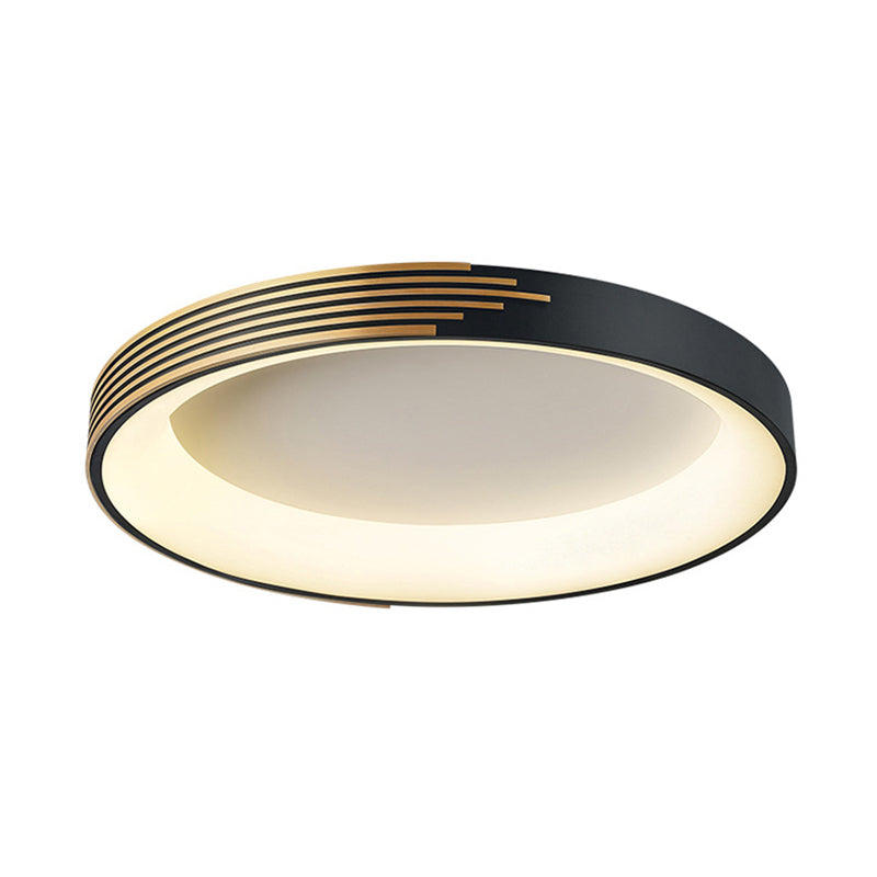 Modern Black Metal Drum Ceiling Light: LED Flush Mount for Bedroom - 12"/18"/23.5" Wide
