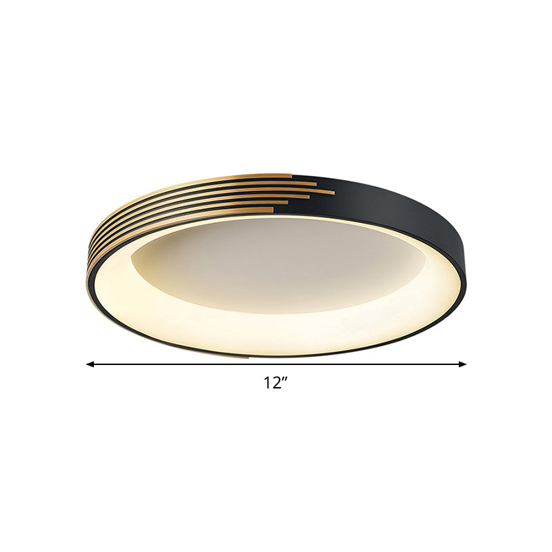 Modern Black Metal Drum Ceiling Light: LED Flush Mount for Bedroom - 12"/18"/23.5" Wide