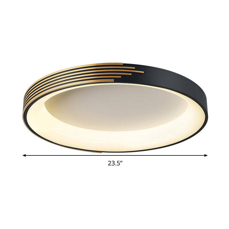 Modern Black Metal Drum Ceiling Light: LED Flush Mount for Bedroom - 12"/18"/23.5" Wide