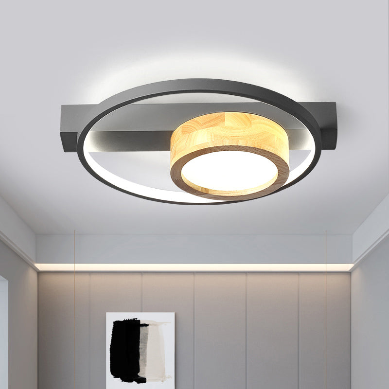 Plafonnier LED minimaliste gris/blanc à encastrer pour salon - Finition bois