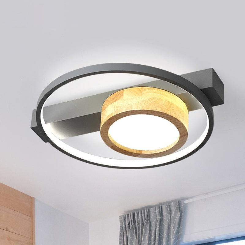Plafonnier LED minimaliste gris/blanc à encastrer pour salon - Finition bois